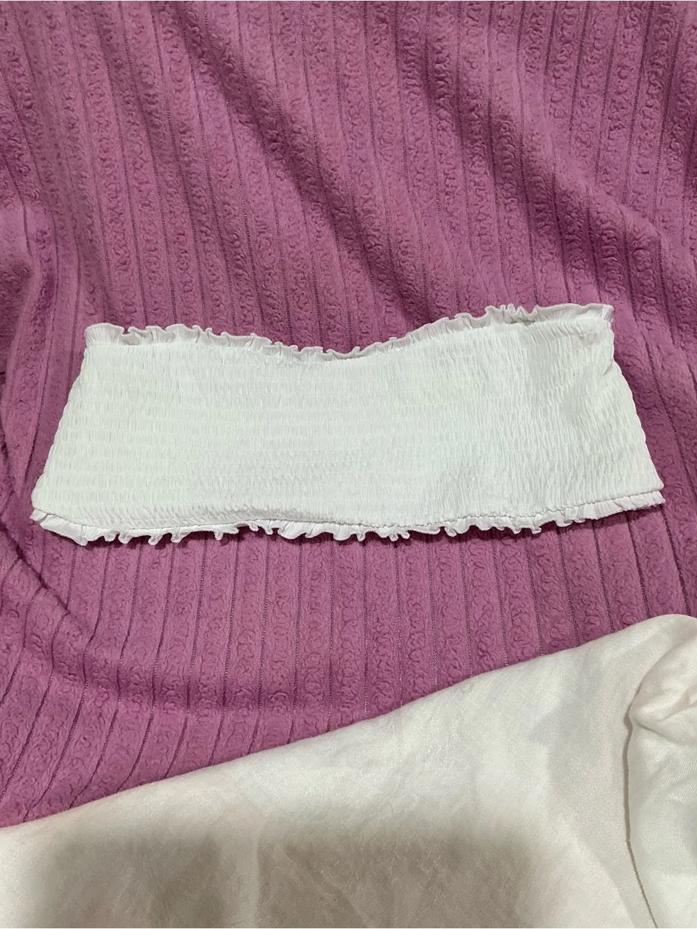 🤎  NWT PINK by Frankies Bikinis White Iris Rib Bikini Top - Large  (00899)